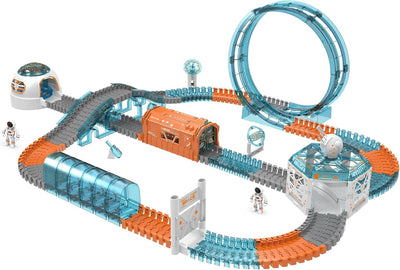 Weinsamkeit 232 Teile Weltraum Rennbahn Set - Flexibles Autorennbahn Set mit 1 Elektroautos und Dreh