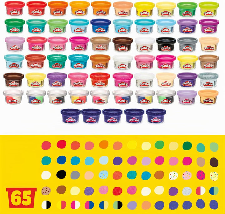Play-Doh F1528FF2 65 Vielfalt Pack mit sortierten Knetsorten für Kinder ab 3 Jahren, 28g-Dosen, Mult