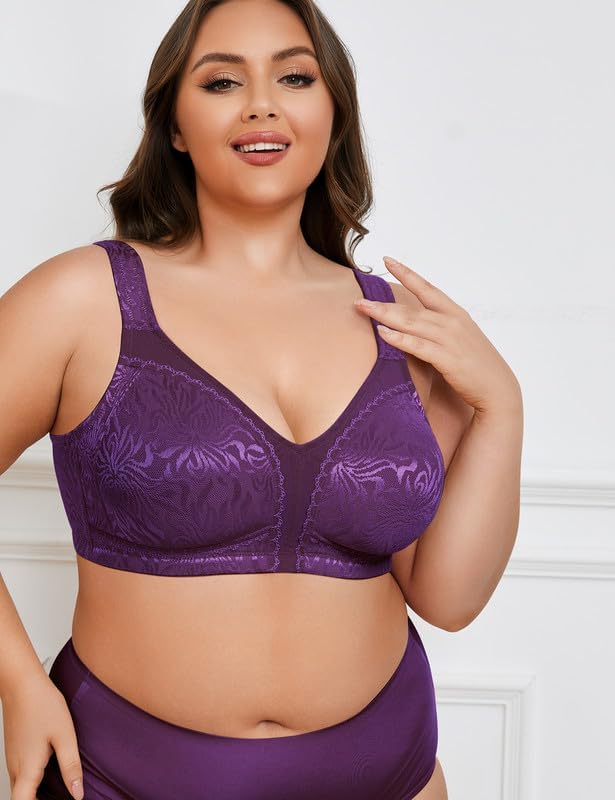 Wingslove Damen Minimizer BH ohne Bügel Grosse Brüste Bügelloser Entlastungs Breite Träger Vollfigur