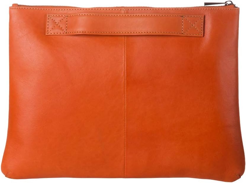 DUDU Clutch Damen Herren Maxi aus echtem Leder Flach Slim mit Griff und Reissverschluss Orange, Oran