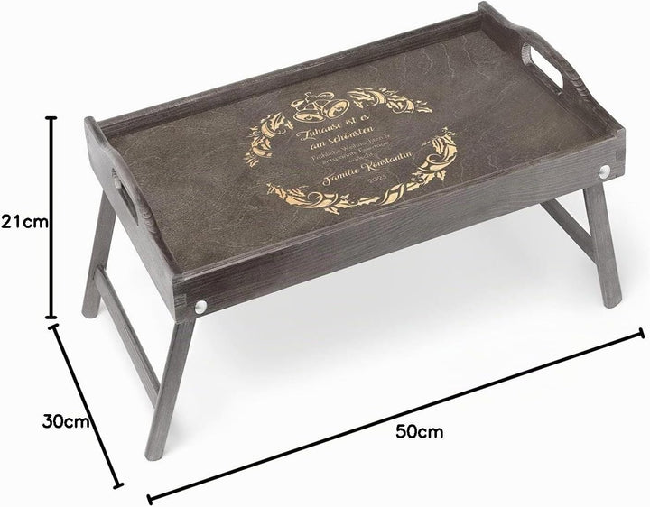 Maverton Betttablett mit Gravur - personalisiert - Sofatisch mit Griffen - klappbar - erhöhter Rand