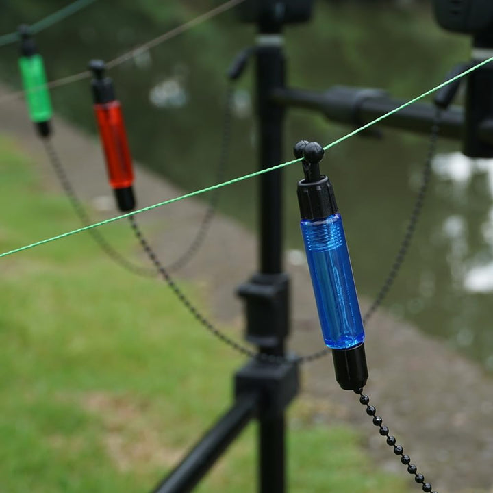 Hirisi Tackle Bissanzeiger zum Karpfenangeln und 3 Swinger in Reissverschlusstasche, Rot, Blau, Grün