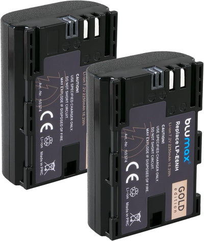 2X Blumax Gold Akku kompatibel mit Canon LP-E6NH (2250mAh) mit Infochip - NTC-Sensor & V1-Gehäuse +