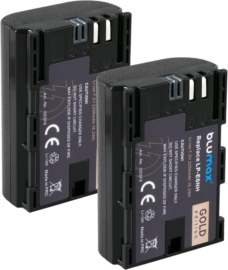 2X Blumax Gold Akku kompatibel mit Canon LP-E6NH (2250mAh) mit Infochip - NTC-Sensor & V1-Gehäuse +