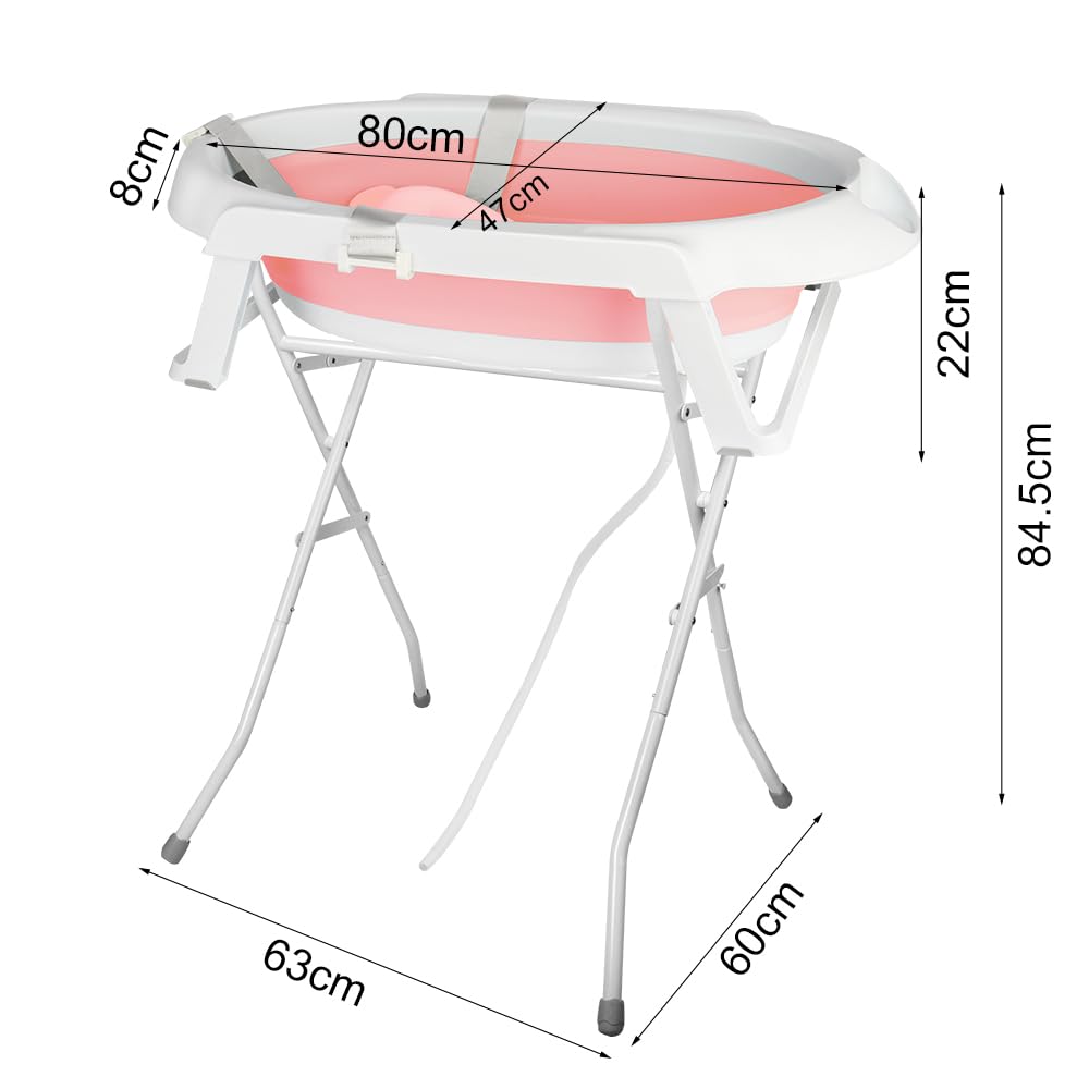 Faltbare Babybadewanne – Babybadewanne mit einem Badewannenkissen, mit Ablaufgarnitur, faltbare Bade