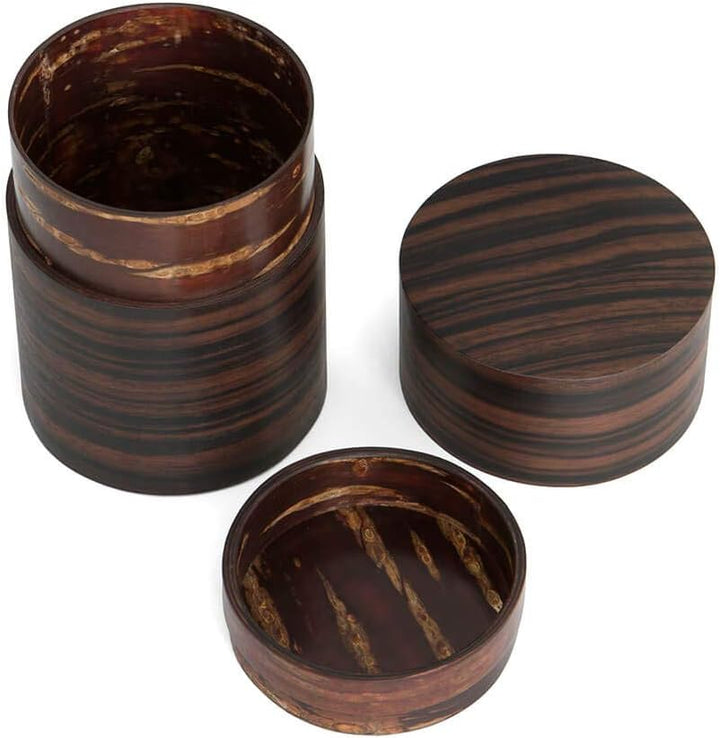 Denshiro - japanische Teedose rund 150g losen Tee, Obizutsu Ebony, braun, Eben-Holz und Kirschbaum-R