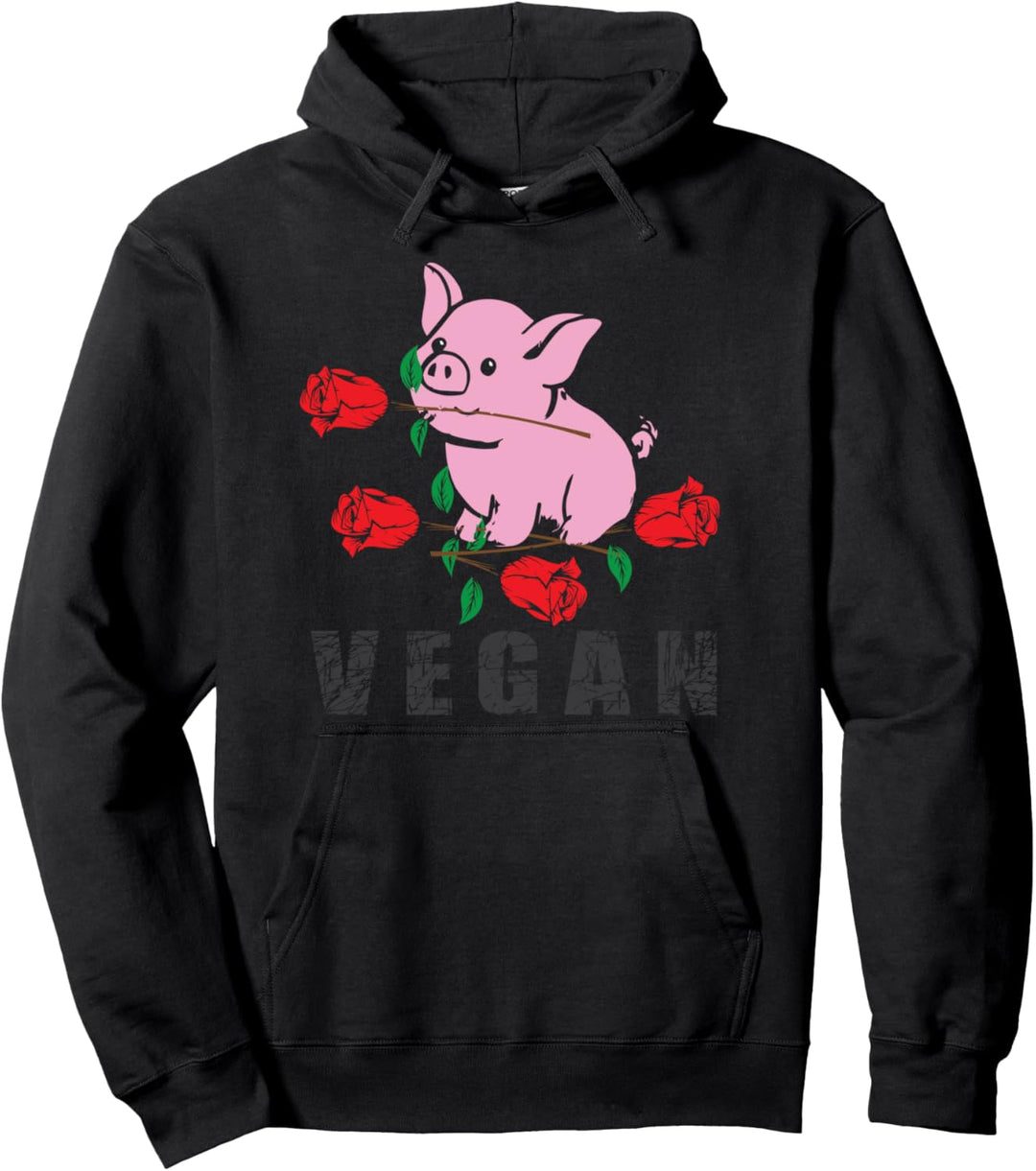 Veganes kleines süsses Schwein Ferkel bringt Rote Rosen Pullover Hoodie