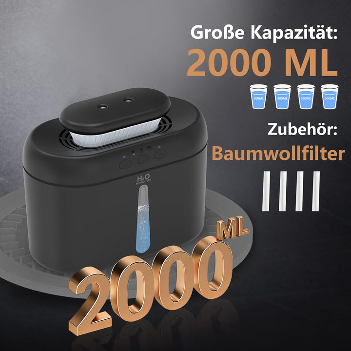 Luftbefeuchter – Ultra-Leise, Grosskapazität 2L, mit 7-Farbiger Atmosphärenbeleuchtung, Automatische
