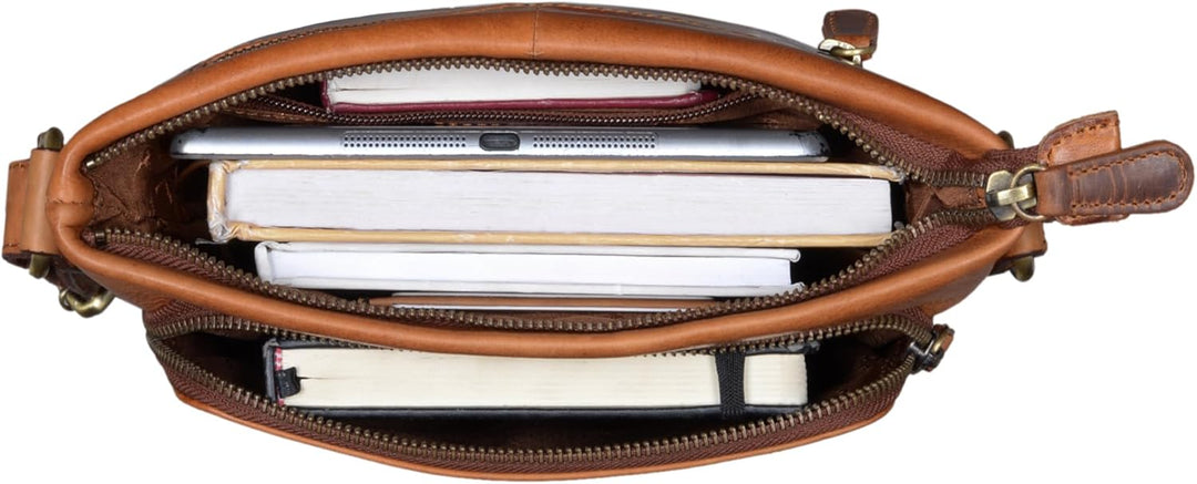 STILORD 'Elea' Umhängetasche Damen Leder Vintage Schultertasche Freizeit Handtasche für 10,1 Zoll iP