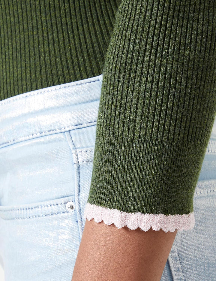 Scotch & Soda Damen Button Detail Skinny Rib Pullover S Field Green Melange, S Field Green Melange