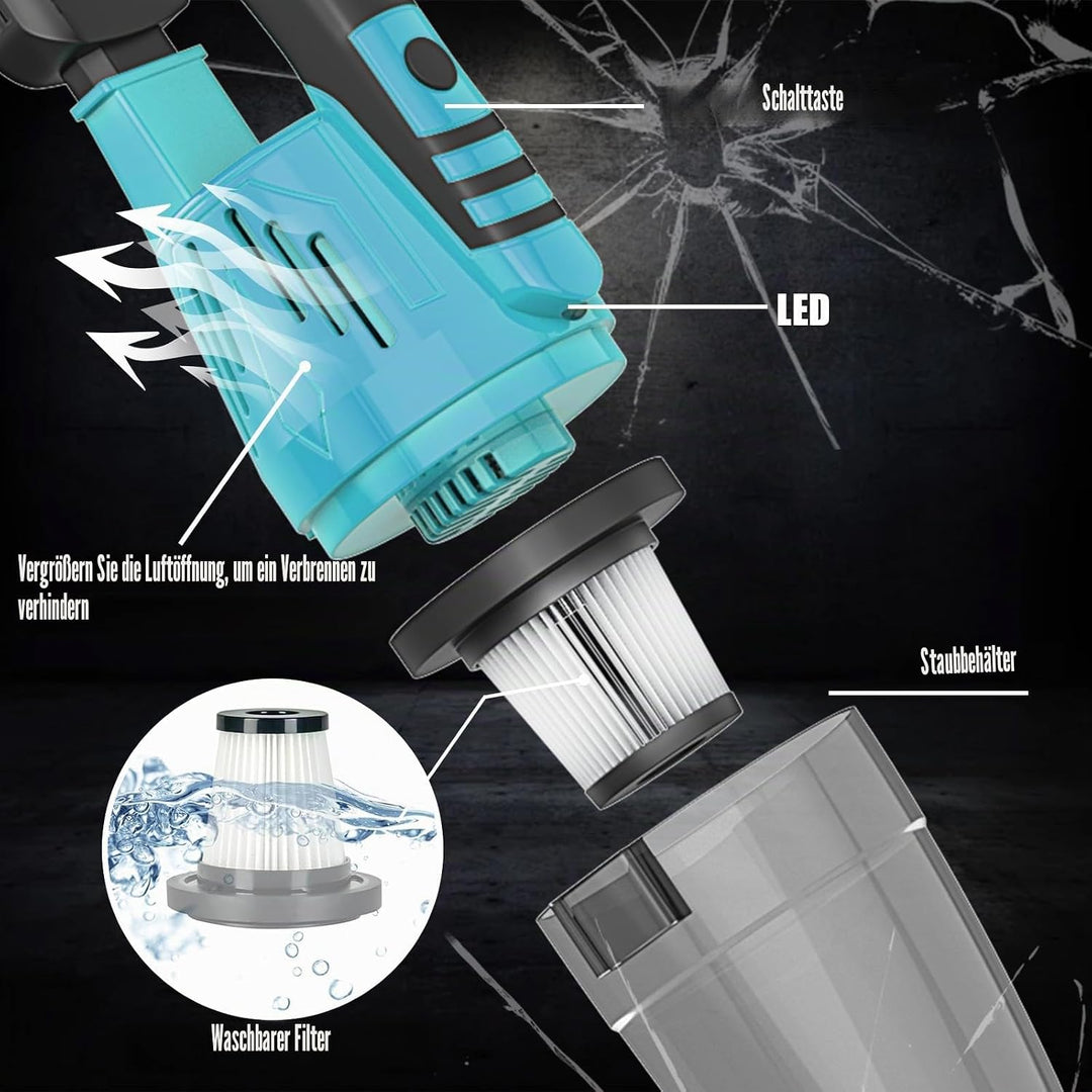 Akku Handstaubsauger, Kabellos Staubsauger für Makita 18V Batterie,10000Pa 3-in-1 Multifunktionaler