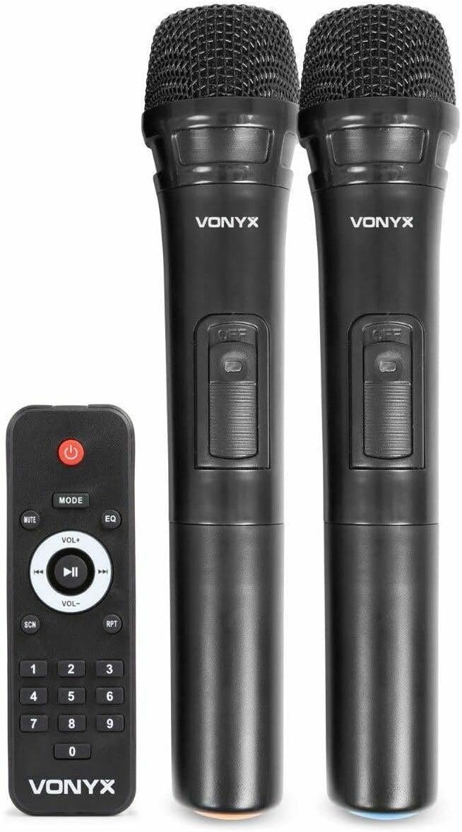 Vonyx SPJ-PA912 - Mobiler Party Lautsprecher mit Akku, 500 Watt, Karaoke Anlage mit 2 Mikrofonen, Mu