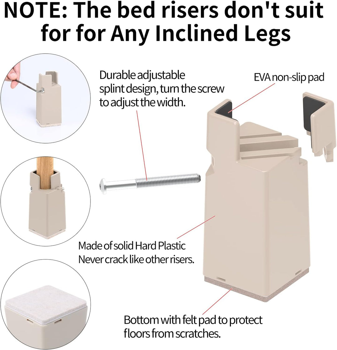 RCHYFEED Verstellbare Betterhöhung Möbelerhöhung 10cm mit Schraubklemme, Gray Betterhöher 4 Zoll Sch