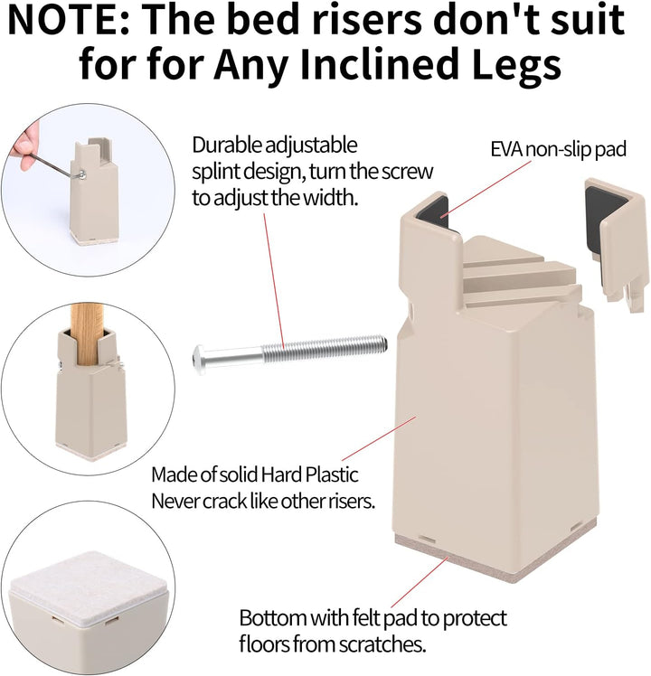 RCHYFEED Verstellbare Betterhöhung Möbelerhöhung 10cm mit Schraubklemme, Gray Betterhöher 4 Zoll Sch