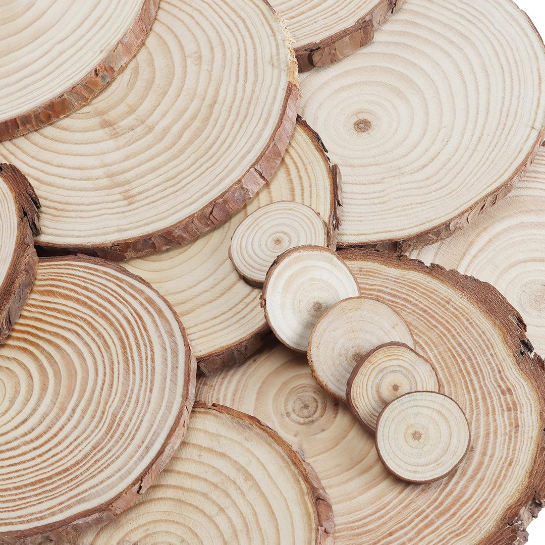 Kurtzy Natürliche Holzscheiben zum Basteln (30 Stk.) 3-16 cm Durchmesser - Holzscheiben Rund mit Rin