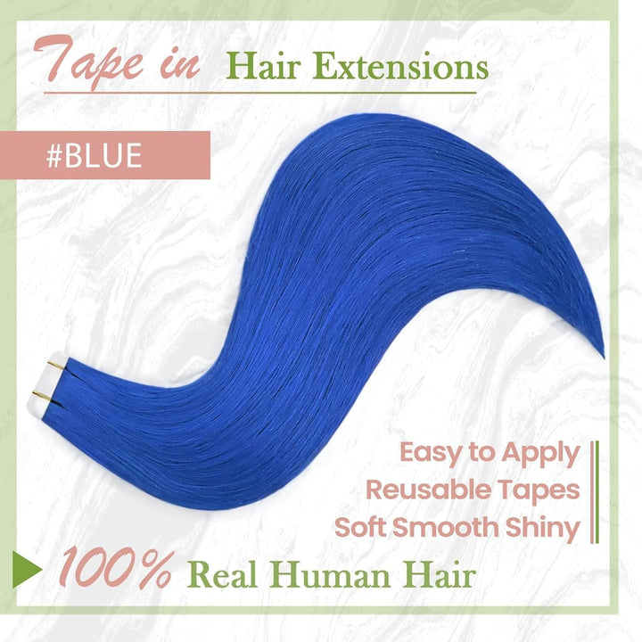 RUNATURE 50cm Tape Echthaar Extensions Blue Tape in Extensions Human Hair Blau Haarverlängerung Tape