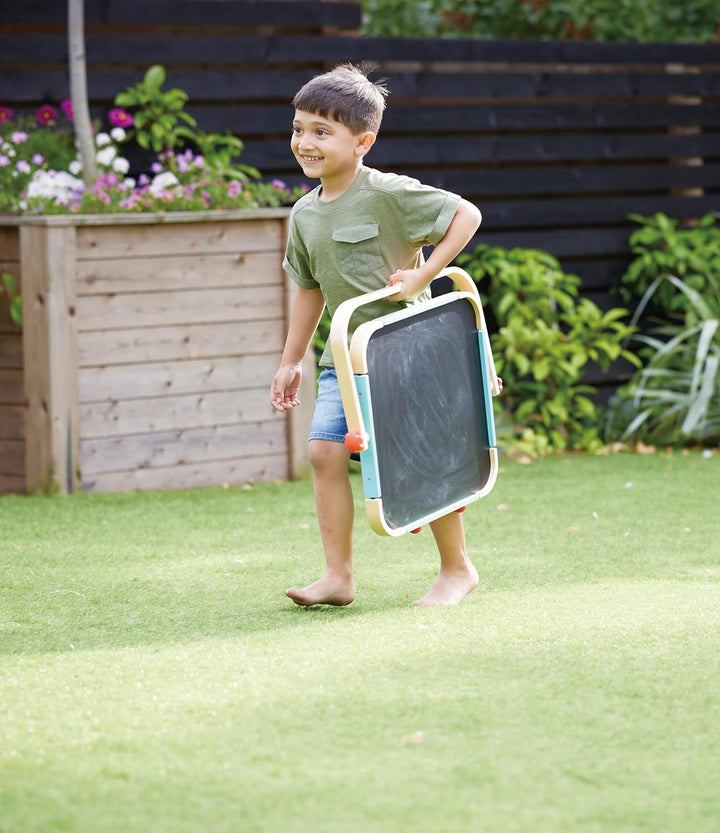 Hape Anywhere Art Studio , Award-Winning Double-Sided Wooden Kids Easel Whiteboard/Chalkboard with 2