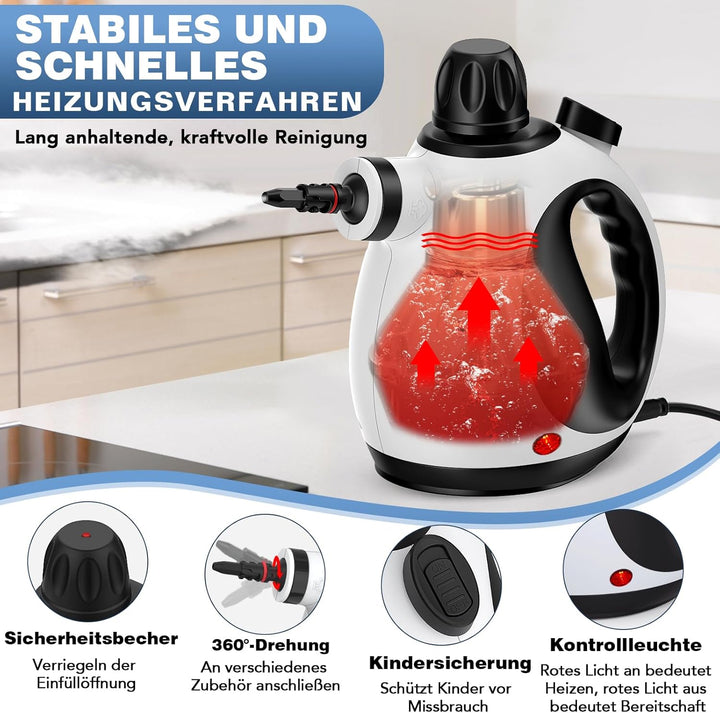 KLONA Handdampfreiniger, Dampfreiniger für Zuhause, Mehrzweck-Dampfreiniger mit 10 Zubehörteilen für