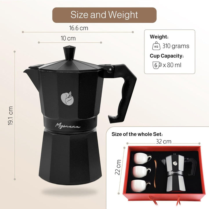 Generisch Espressokocher Geschenkset 6 Tassen – Klassischer Mokapot für Herd – Mokkakanne aus Alumin