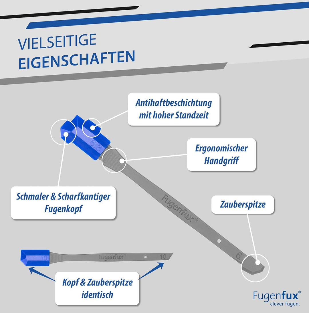 KLASSIK (PLUS) FUGENFUX® 5er Set – Fugenglätter | Fugenabzieher mit Revolutionärer Zauber-Spitze für