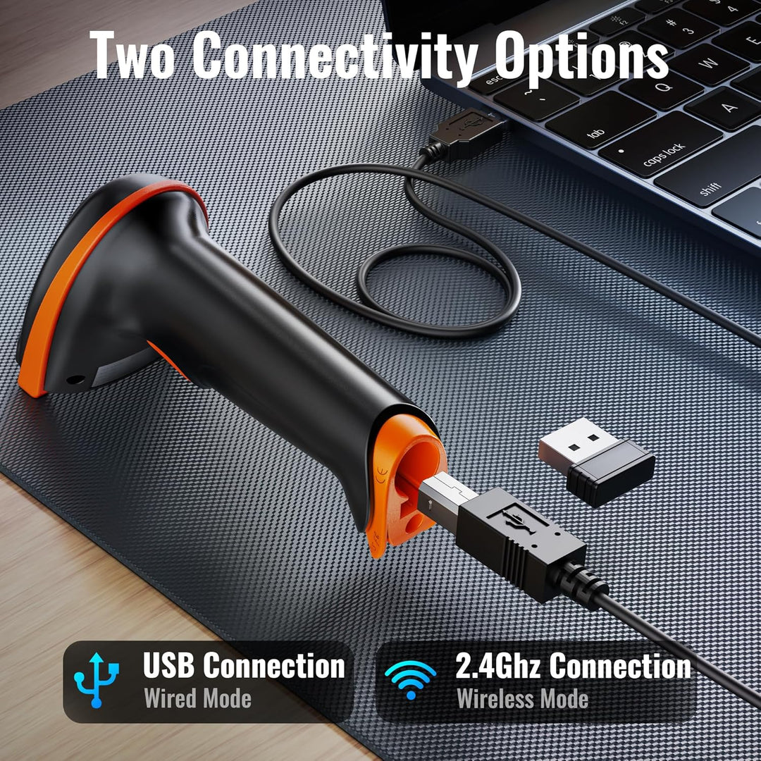 Tera Kabelloser Handheld-Barcode-Scanner 1D Laser Wireless und USB-Wired mit Akkustandsanzeige, Extr