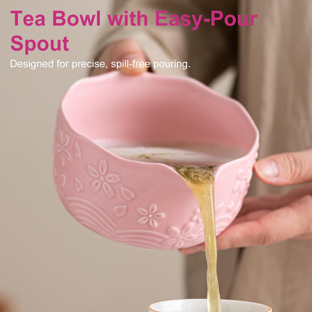 Matcha Set Pink, 8 Stück Matcha Tee Sets mit Matcha Besen und Schale, Schaufel, Löffelständer, Besen