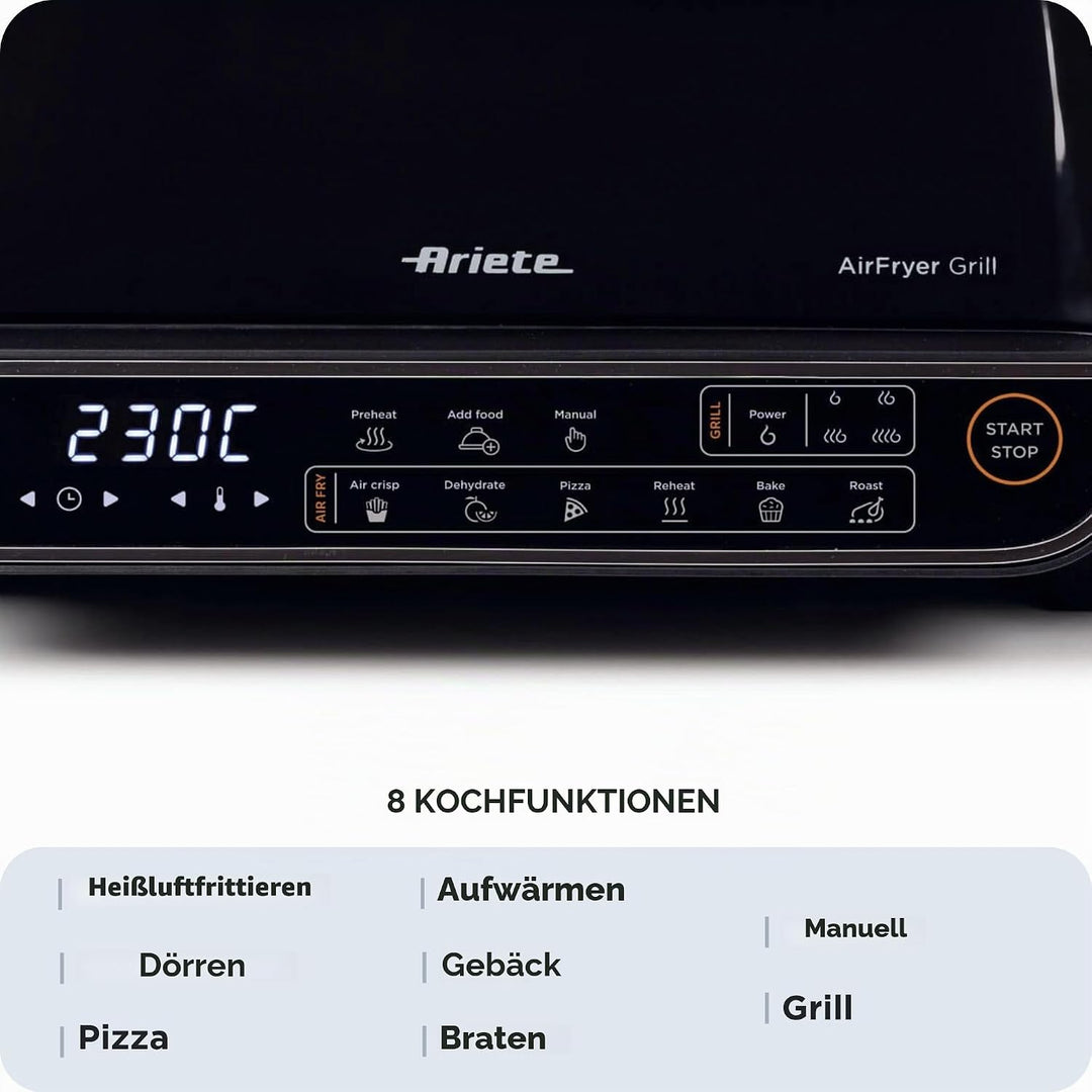 Ariete 4635 Air Fryer Grill, Luftfritteuse und Grill, Grillpfanne, 1700 W, Fassungsvermögen 8 l, Fri