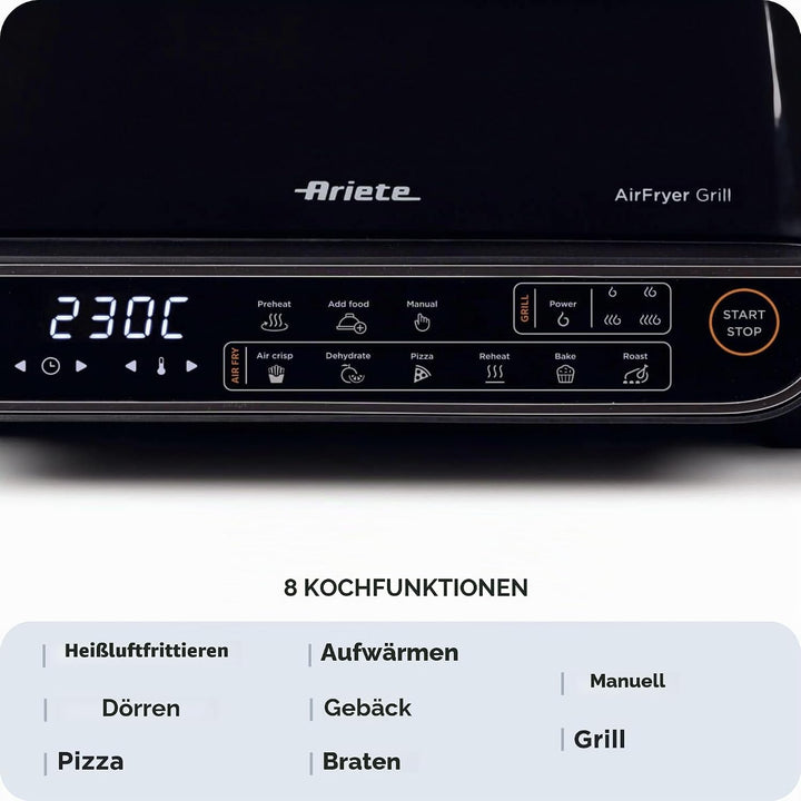 Ariete 4635 Air Fryer Grill, Luftfritteuse und Grill, Grillpfanne, 1700 W, Fassungsvermögen 8 l, Fri