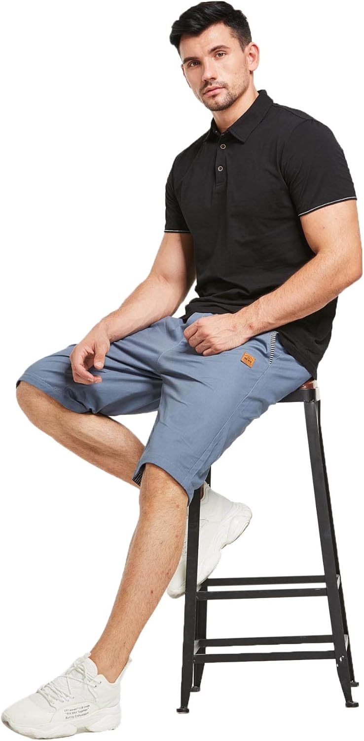 JustSun Kurze Hosen Herren Shorts Chino Baumwolle Sommer mit Tunnelzug S Denim Blau, S Denim Blau