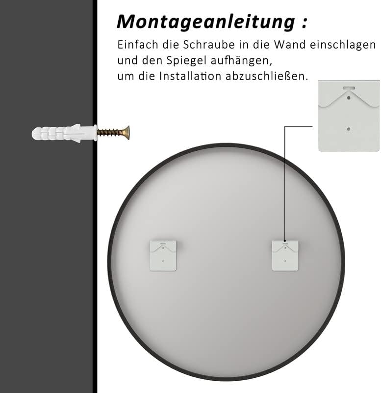 Goezes Runder Spiegel Schwarz 40cm Wandspiegel, Rund Schwarz Wandspiegel Metallrahmen Spiegel Dekora