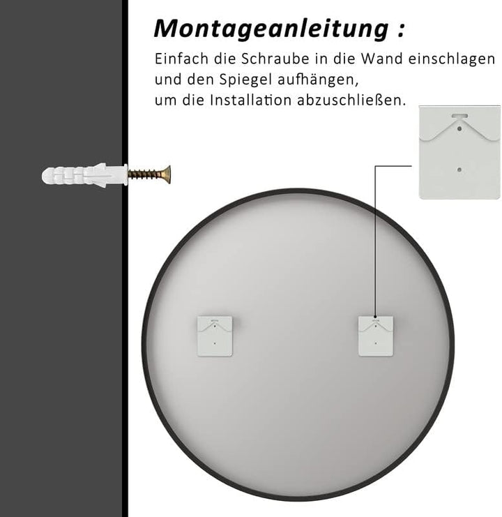 Goezes Runder Spiegel Schwarz 40cm Wandspiegel, Rund Schwarz Wandspiegel Metallrahmen Spiegel Dekora