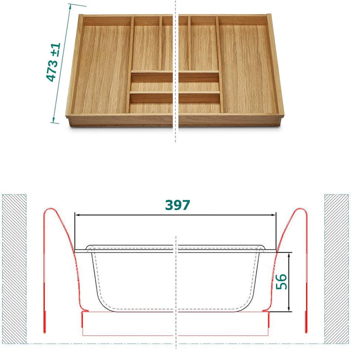 Orga-Box III EICHE Besteckeinsatz für 50er Schublade für Nobilia ab August 2012 (473 x 397 mm) Holz-