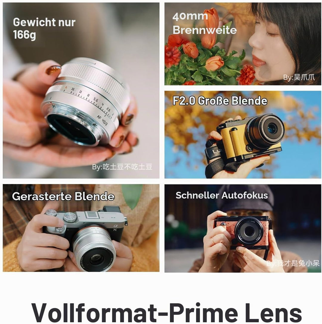 TTARTISAN AF 40 mm f/2 Silber für E-Mount, Vollformat 40 mm f2 Prime Objektive für FE-Mount (E, Silb