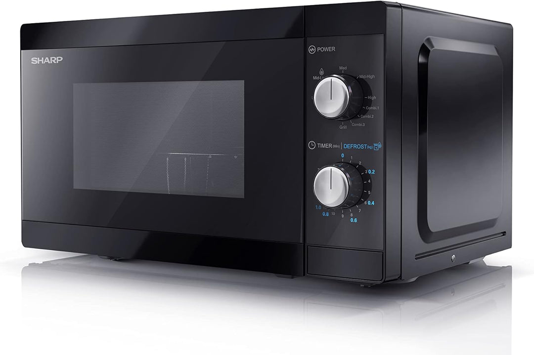 Sharp Mikrowelle YC-MG01E-B mit Grill 20L, 800W Mikrowellenleistung, 1000W Grill, Manuelle Steuerung