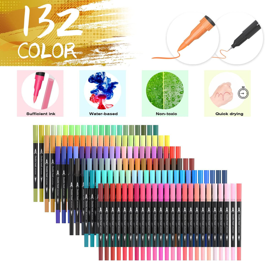 TrendGate Dual Brush Pen Set, 132 Farben Fineliner und Pinselstifte Set, Doppel Filzstifte Dicke und
