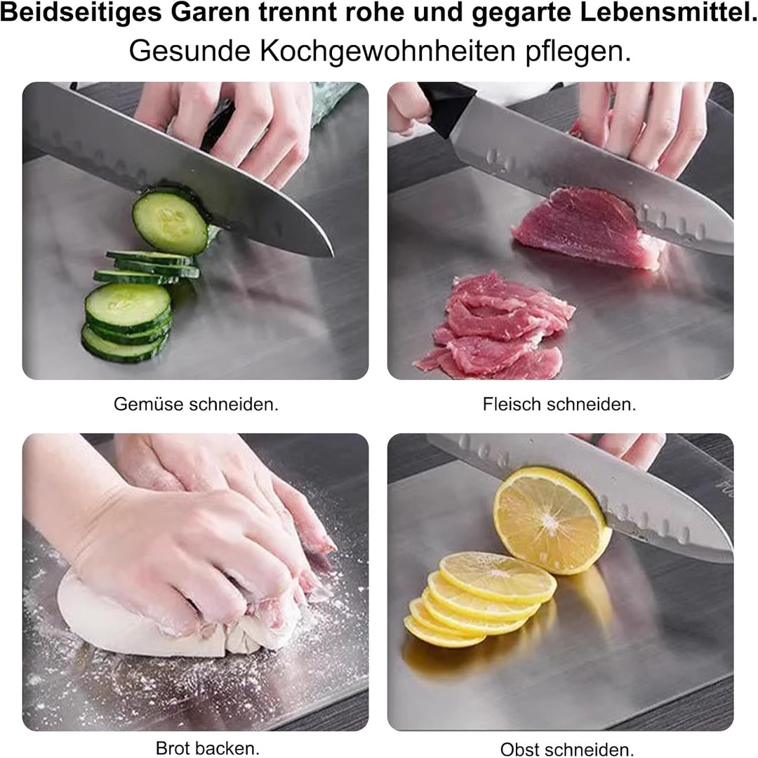 3PCS Schneidebrett Titan, Edelstahl Titanium Cutting Board, BPA-frei & Doppelseitiges, Multifunktion