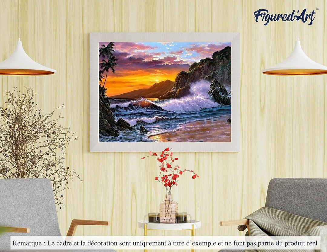 Figured'Art Malen Nach Zahlen Erwachsene Mit Rahmen Klippe und Wellen - Paint by Numbers Basteln DIY