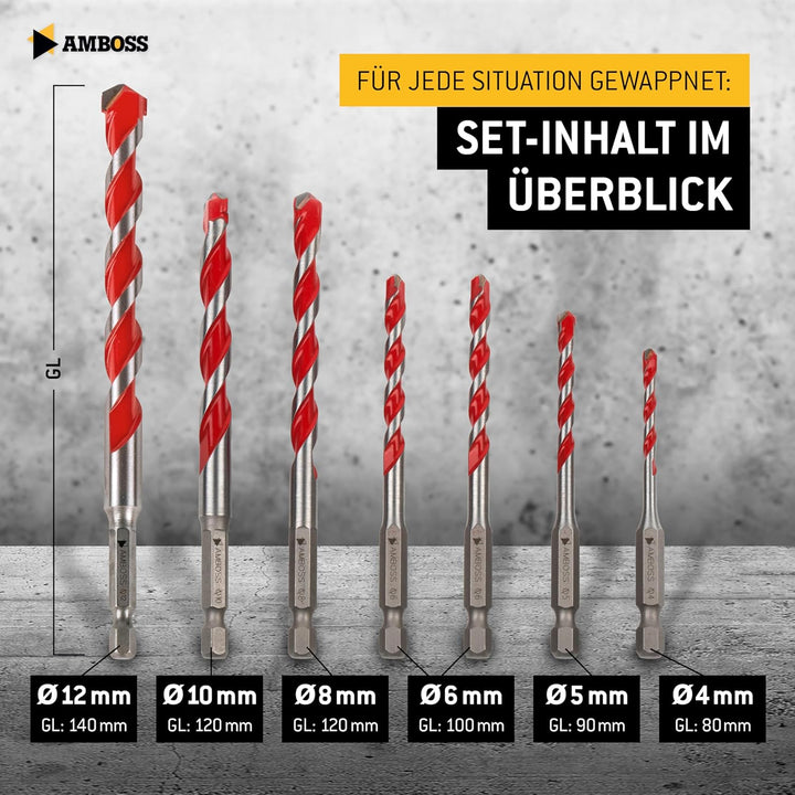Amboss Mehrzweck Bohrer Set Multifunktionsbohrer Multibohrer 7teilig Ø 4,5,2x6,8,10,12 mm | für Holz