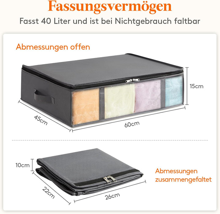 Lifewit 4 Stück 40L Unterbett Aufbewahrungsbox, Faltbare Unterbettkommode Aufbewahrungstasche Storag