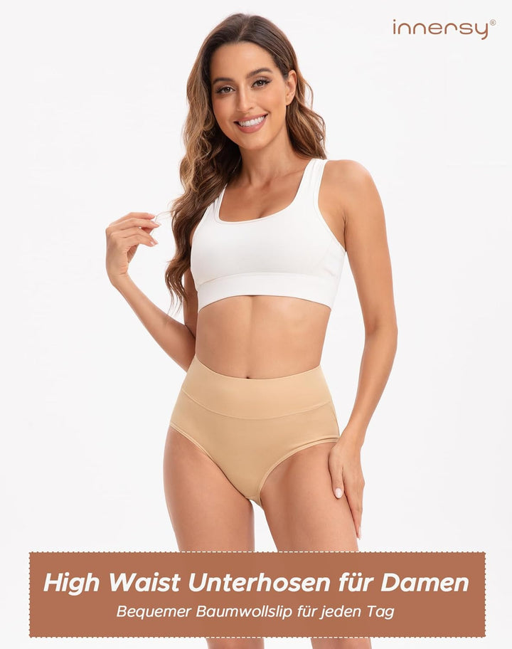 INNERSY Unterhosen Damen Baumwolle Stretch Slips Hohe Taille Weiche Unterwäsche Frauen 5er Pack L Sc