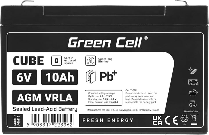 Green Cell® AGM 6V 10Ah Akku Vlies Batterie VRLA Blei Batterie Bleiakku Ersatzakku Akkubatterie Vers