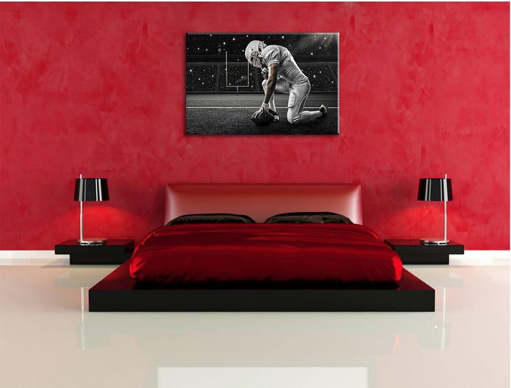 Pixxprint knieender Football-Spieler als Leinwandbild/Grösse: 100x70 cm/Wandbild/Kunstdruck/fertig b