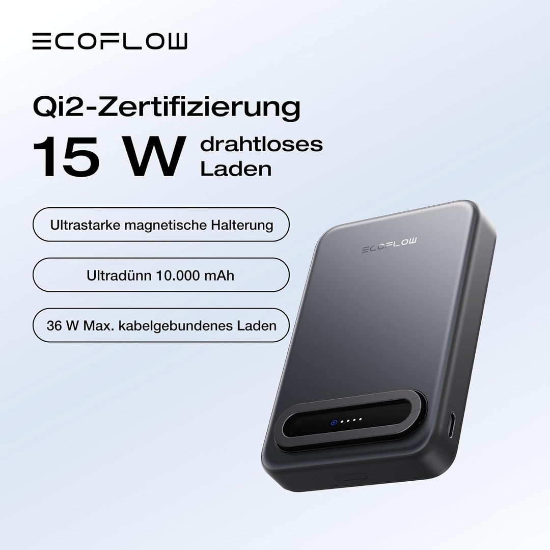 EcoFlow Qi2 Magnetic Powerbank 10000mAh 15W, Qi2-zertifiziert Wireless Power Bank 36W Kabelloses Mag