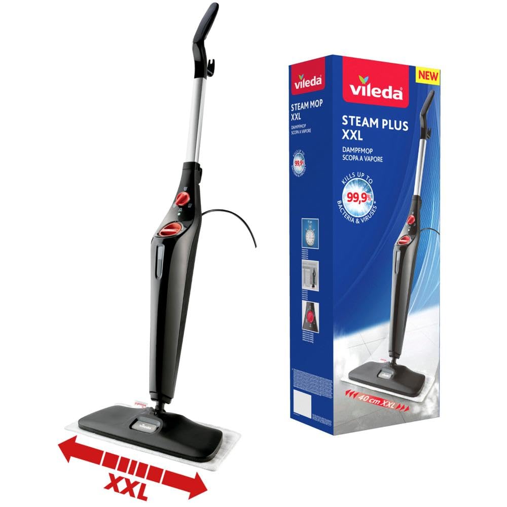 Vileda Steam PLUS XXL Dampfreiniger, hygienische Bodenreinigung von grossen Flächen, entfernt bis zu
