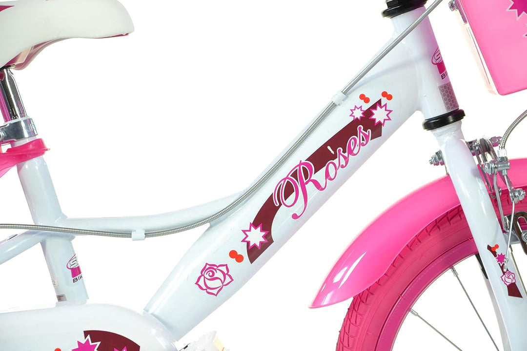 SCH Girls Bicycle Roses Children's Bicycle 16" (5-7 years) Weiss, 16" (5-7 years) Weiß