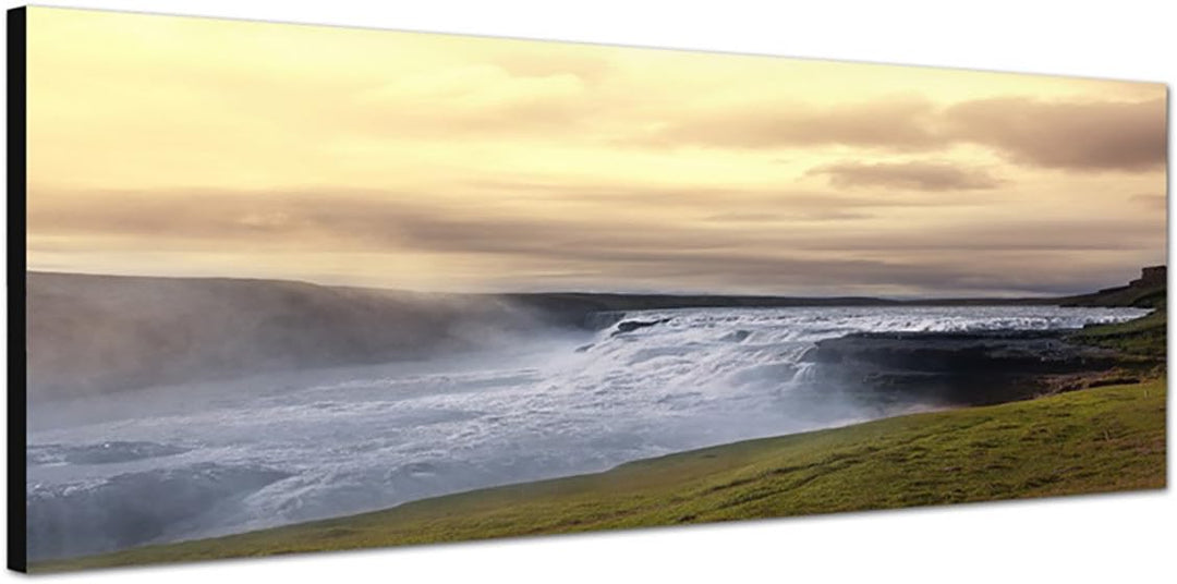 Paul Sinus Art Panoramabild auf Leinwand und Keilrahmen 150x50cm Island Wasserfall Felsen Landschaft