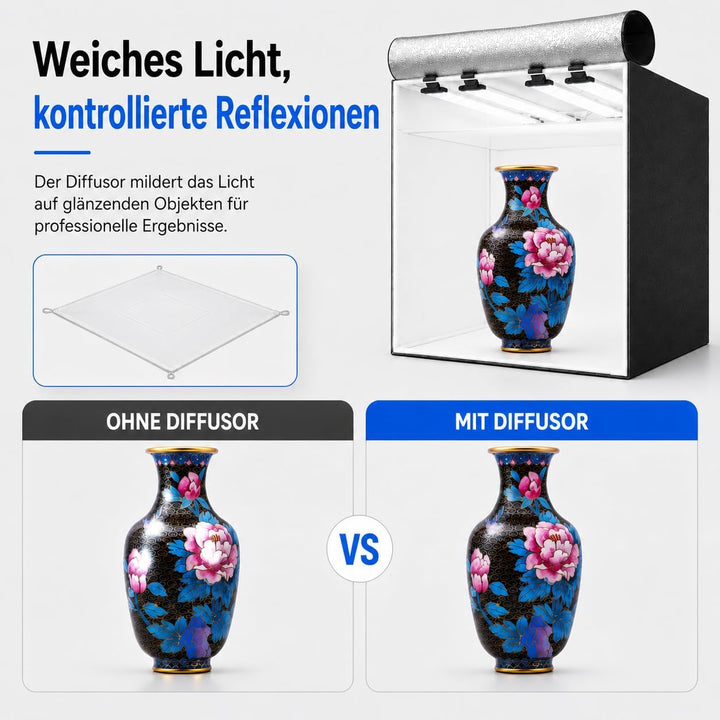 HAVOX - Fotostudio HPB-80XD - Masse 80x80x80cm - 4X Dimmbare LED-Beleuchtung Tageslicht 5500k - 26,0