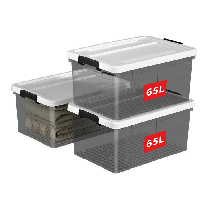 Cetomo 65L*3 Plastic Storage box, Tote box,Organizing Container with Durable Lid and Secure Latching