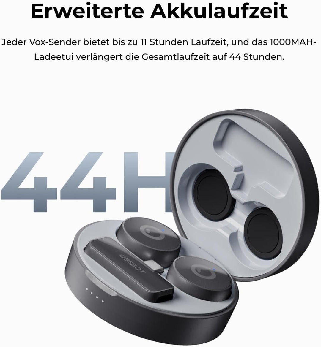OBSBOT VOX Kabelloses Mikrofon, Dual Lavalier Mikrofone mit 300m Reichweite, 48kHz/24-Bit Studio Aud