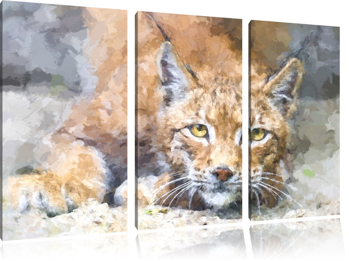 wachsamer Luchs NewArt 3-Teiler Leinwandbild 120x80 Bild auf Leinwand, XXL riesige Bilder fertig ger